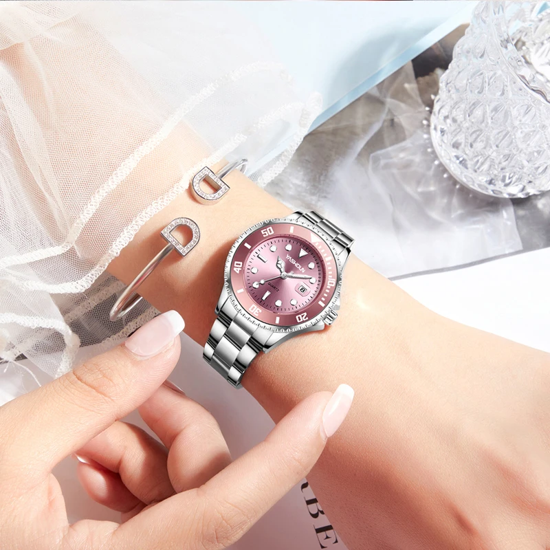 Preferential activities green powder water ghost couple watch waterproof steel belt luminous calendar quartz men's watch