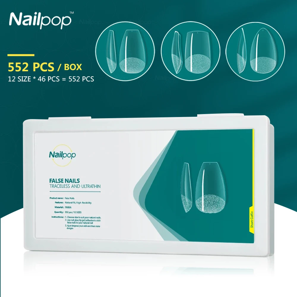 Набор накладных ногтей Nailpop 552 шт. короткий миндаль/гроб акриловые накладные