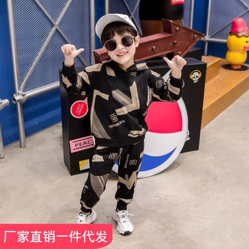 

Spring And Autumn Boys Cotton Suit New Full Body Printing Long Sleeve Casual Two-piece Children's Clothes Korean Version Tide