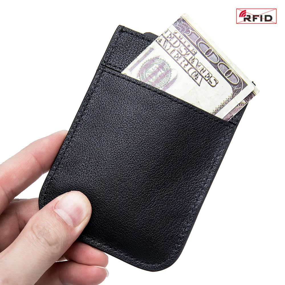 Slim Card Wallet with Coin Purse Genuine Leather RFID Blocking Credit Card Holder Casual Mini Male Clutch Money Bag