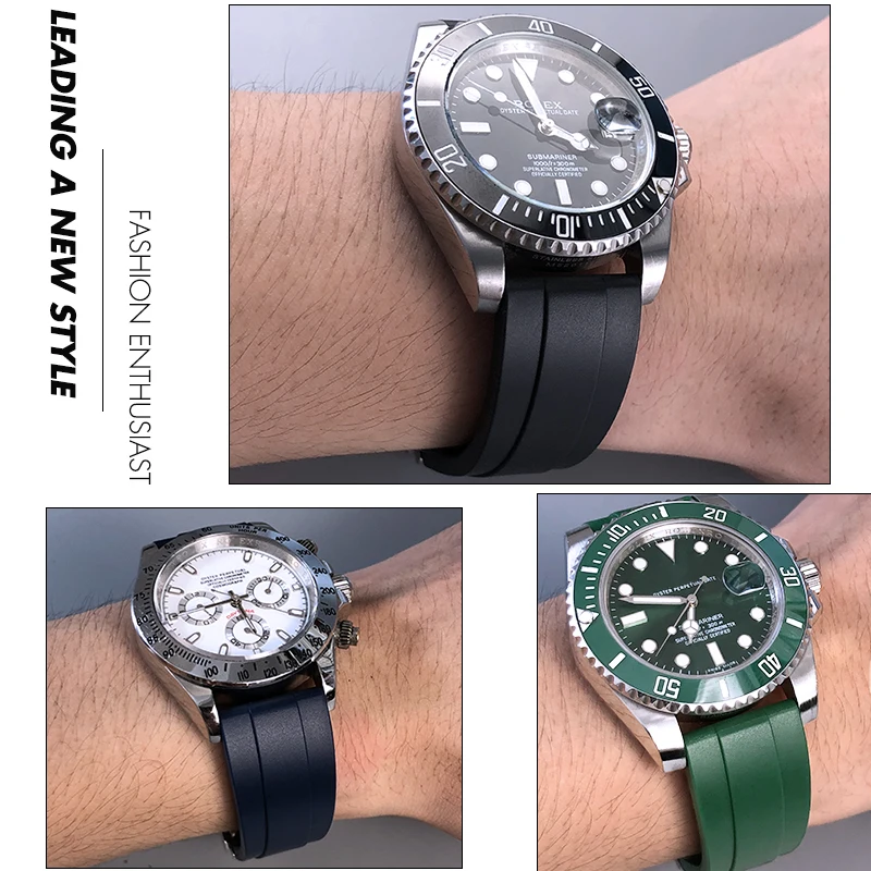 Фото Резиновый ремешок для часов 18 мм, 19 мм, 20 мм, 21 мм, 22 мм, подходит для Rolex Submariner, Daytona, GMT, Yacht-Master, OYSTERFLEX, ремешок для часов Seiko №4