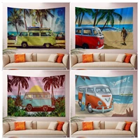 beach bus chart tapestry hippie flower wall carpets dorm decor ins home decor