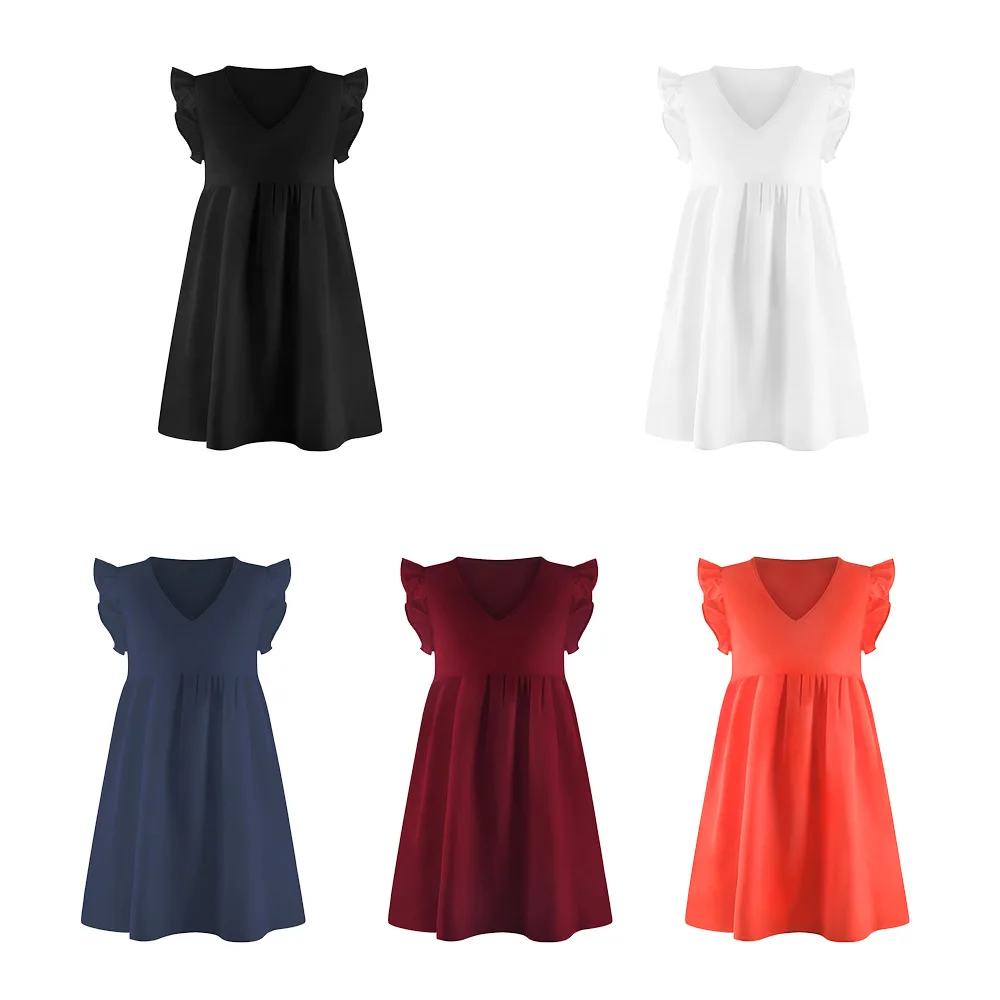 

Summer European And American Women's Fashion Street Lotus Leaf Sleeve Pullover Dress Loose Casual T-shirt Skirt