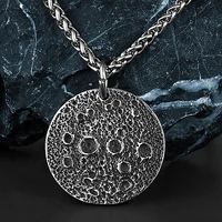 retro moon surface coin pendant unisex fashion simple 316l stainless steel pendant necklace gift jewelry wholesale
