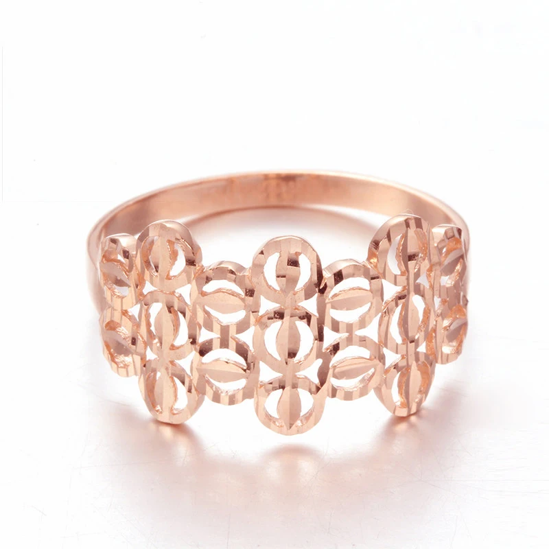 

585 Purple Gold 14K Rose Gold New Elegant Wide Version Hollow Design Geometric Rings for Women Opening Wedding Jewelry Gift