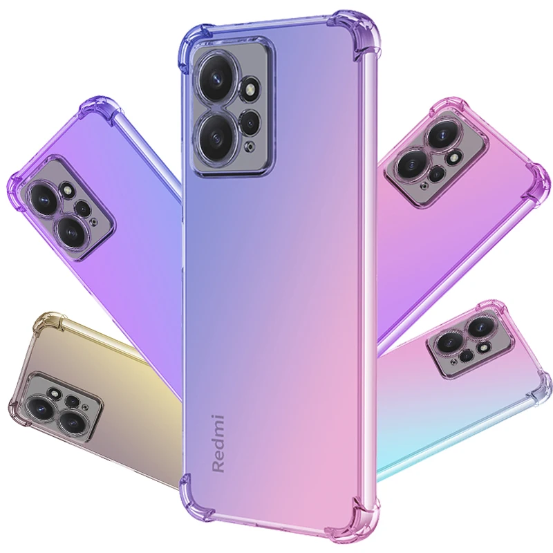 

For Redmi Note 12 4G 12 Pro+ Speed Discovery 12s Phone Case Gradient TPU Corners Built-in 4 Reinforced Shock-Absorbing Cover