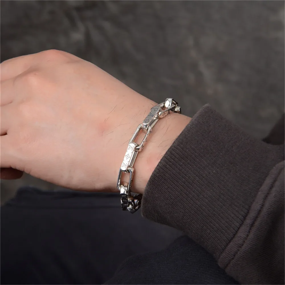 

S925 Sterling Silver Luxury Brand Jewelry Cuban Chain, Thai Silver 9mm Thick Men's and Women's Hip Hop Charm Bracelet Gift