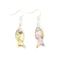 dangle ear hook stud rainbow abalone sea shell fish earring charms woman beach earring handmade craft diy jewelry collection