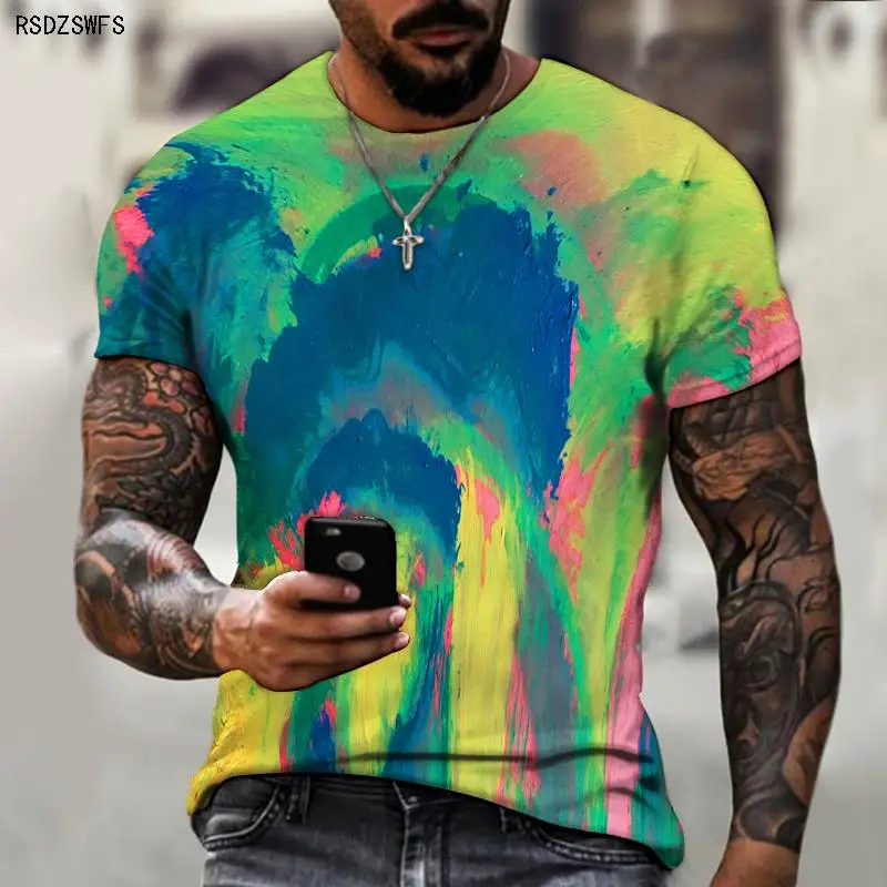 

Summer Men's Hot Style Sports T-shirt, Color 3d Printed Top, O-neck Design, Street Cool Big Size Short-sleeved Male 5XL