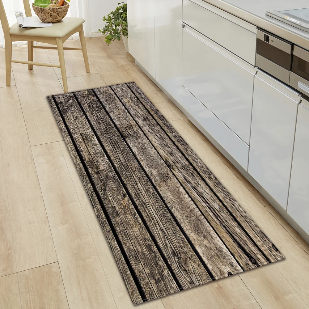 

Bedroom Living Room Carpet Doormat Kitchen Home Floor Mat Wood Pattern Bathroom Anti-Slip Entrance Rugs Protective Floor Mat