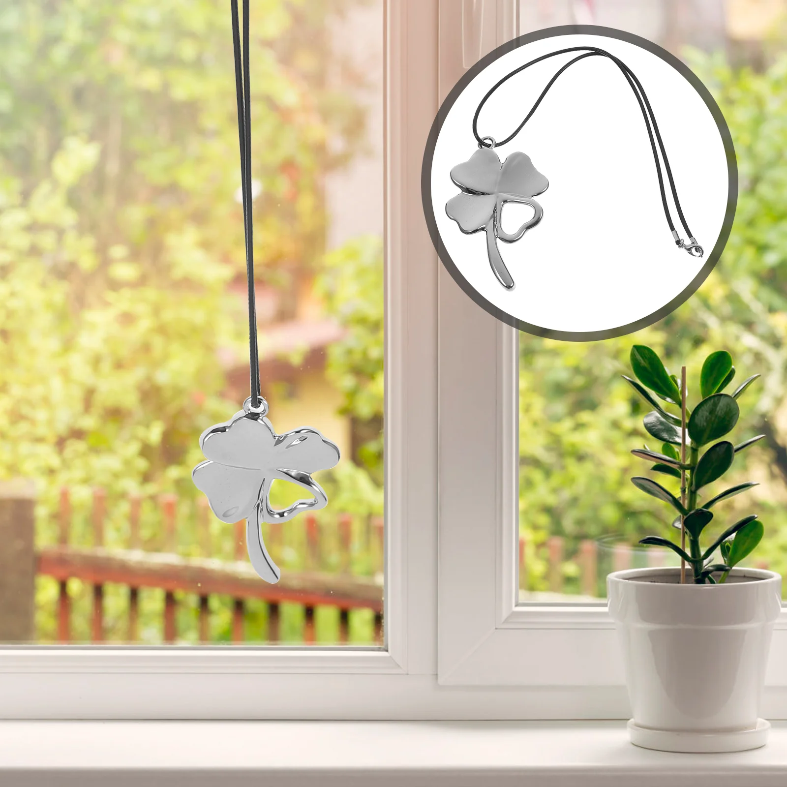 

Car Hanging Decoration Cahrm Flower Decorations Ornament Fro Interior Accessories Alloy Pendant Necklace Four Leaf