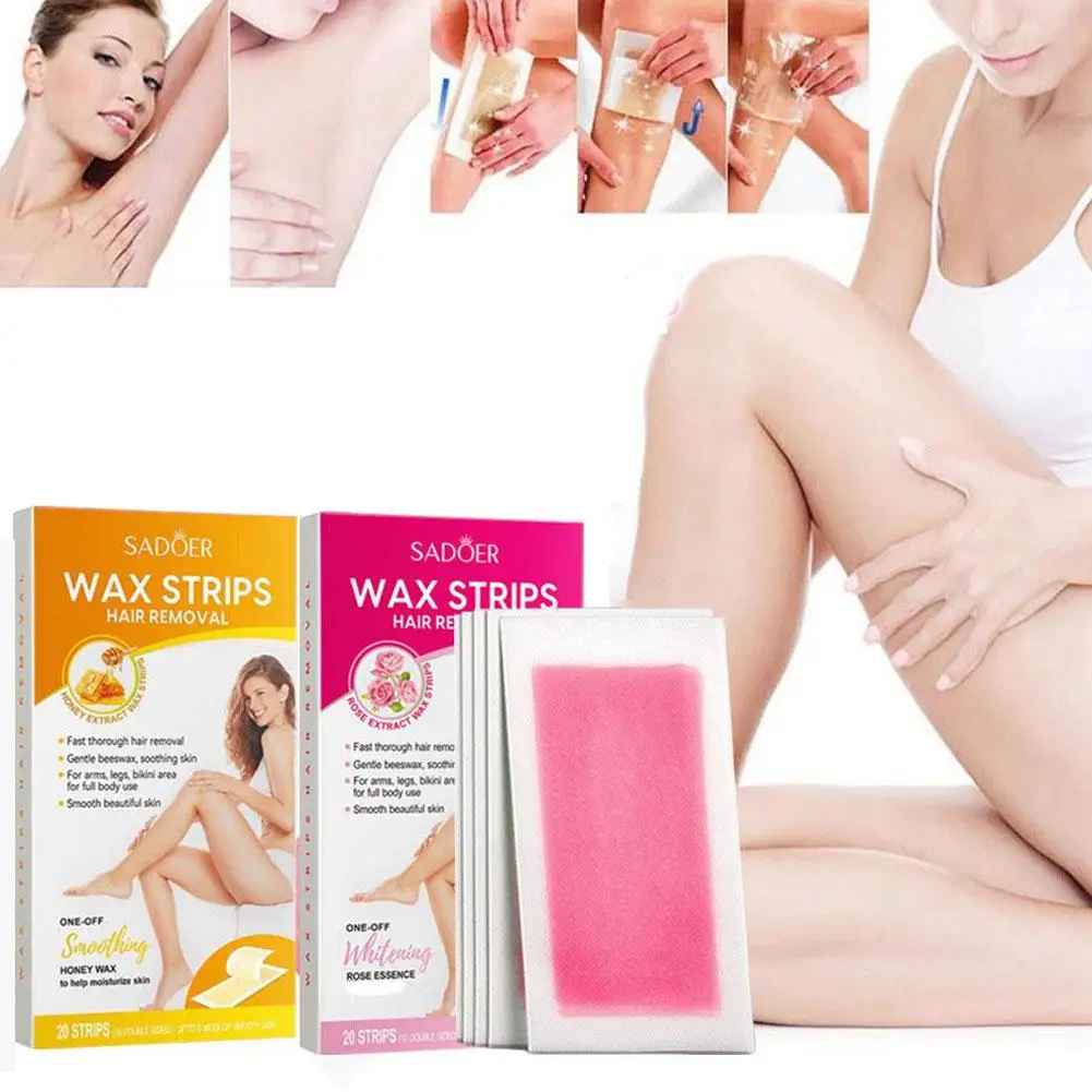 20 штук = 10 листов SADOER Восковая полоска для удаления волос Бумажный крем с алоэ