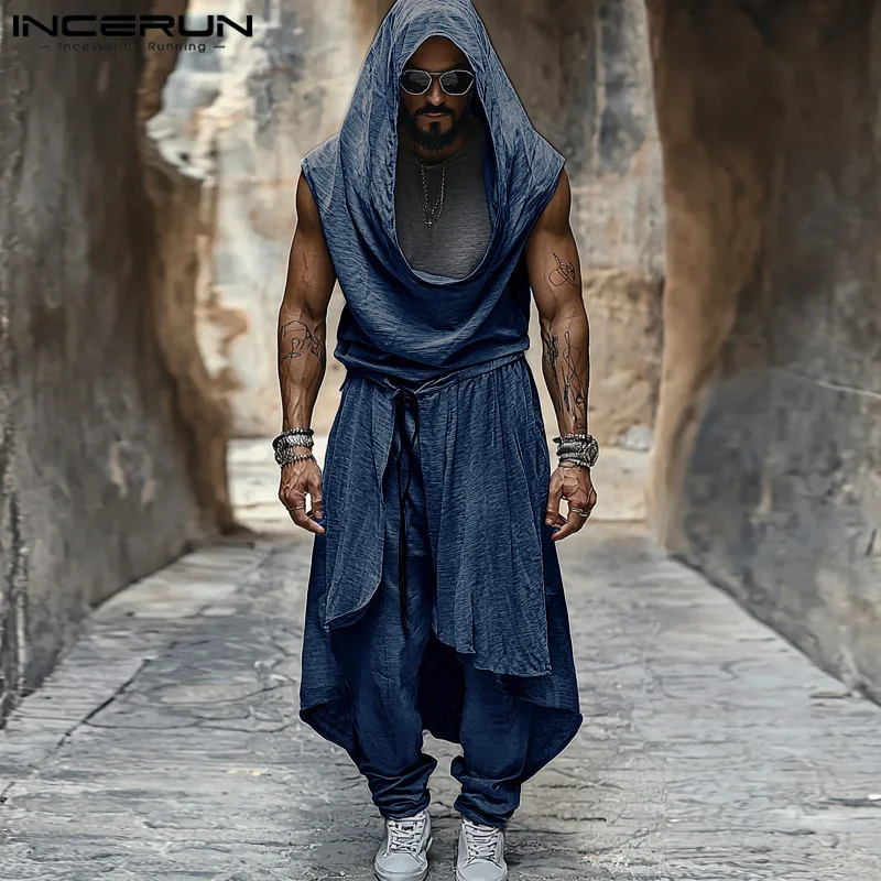 2024 уличная мода костюмы-двойки INCERUN мужские повседневные простые однотонные