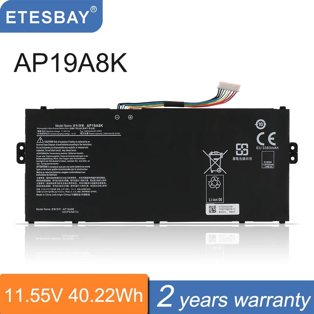 Аккумулятор ETESBAY AP19A8K 40 22 Втч совместимый с Acer Chromebook Spin 11 CP311-1H CP311-2H CP311-1HN R752TN-C07T