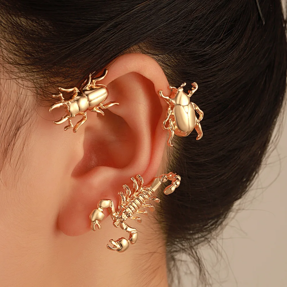 GSOLD Creative Beetle  Scorpion Clip Earrings Without Holes Exaggerated Insect Earrings Fake Ear Piercing Halloween Jewelry