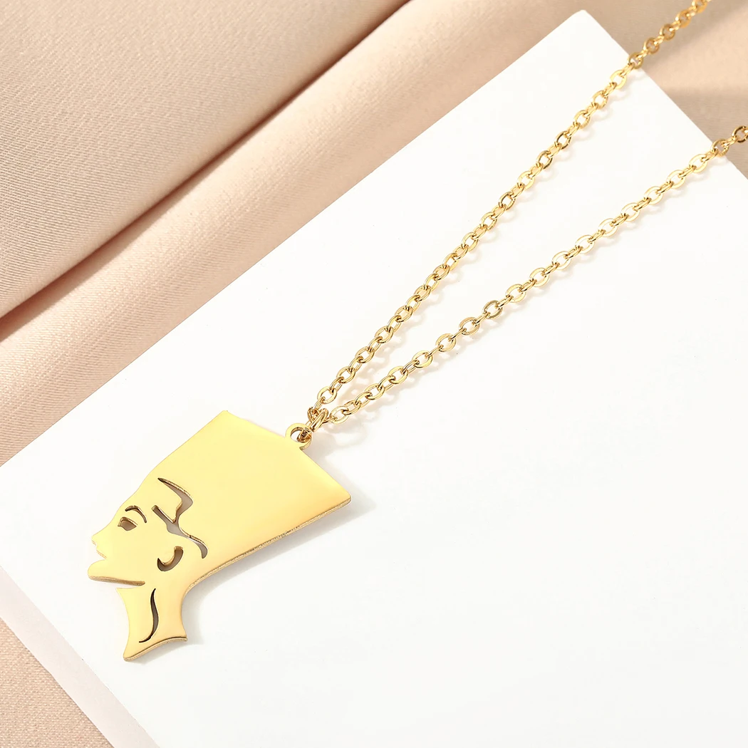

CHENGXUN Queen Nefertiti Pendant Necklace for Women Girls Stainless Steel Africa Goddess Charm Neck Chain Egyptian Jewelry Gift