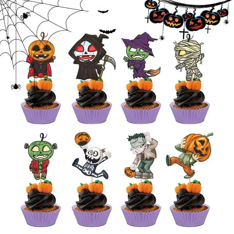 

Halloween Cupcake Toppers Fall Theme Cupcake Decorations 8Pcs Pumpkin Cupcake Toothpicks Halloween Cake Topper Picks Set For