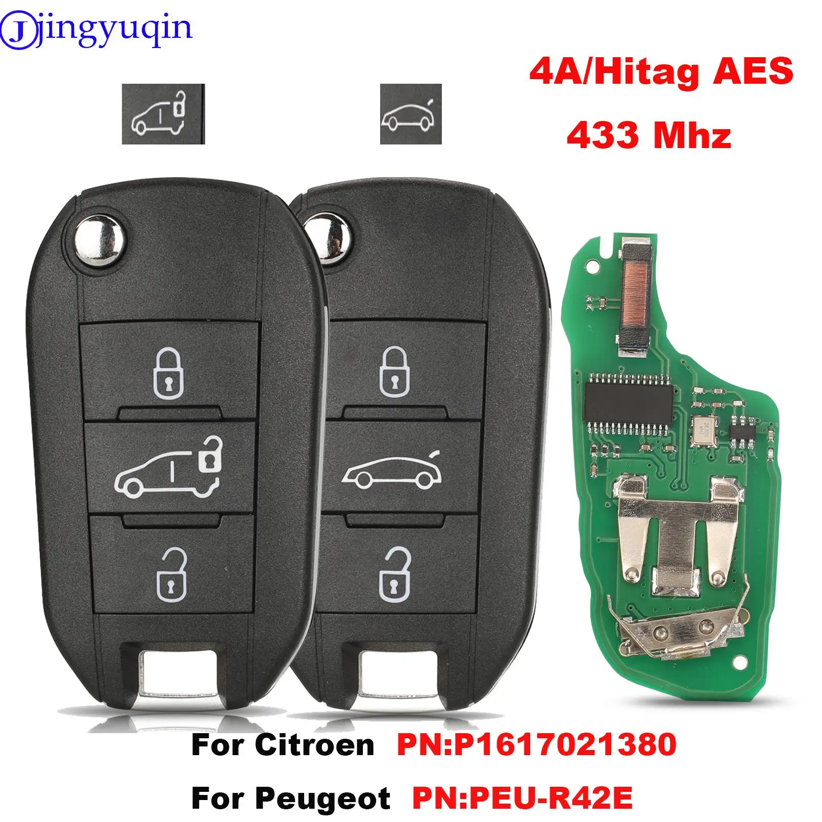 jingyuqin 433Mhz 4A Chip Car Key For Peugeot Expert - With Rear Doors (16 170 207 80) For Citroen Berlingo / Dispatch (2016+)