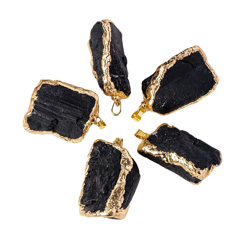 Натуральный кристалл необработанный камень черный турмалин золотой кулон