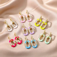1 pair fashion colorful enamel geometric oval rectangle hoop earrings mirco cz crystal earings for women luxury brand jewellery