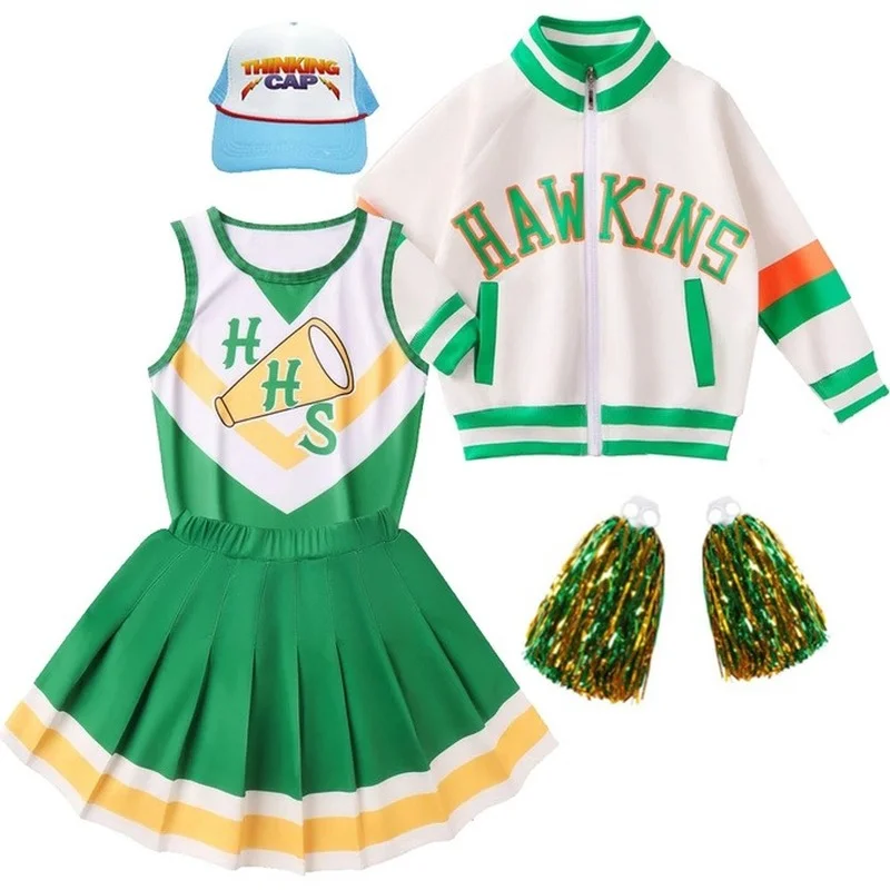 

Chrissy Cunningham Cosplay Costume Stranger Things Season 4 Cheerleader Props Hawkins High School Lucas Sinclair Jacket Dress