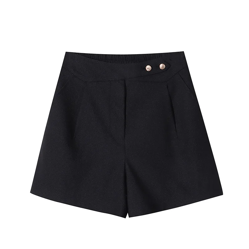 Spring and Summer Women's Shorts with Gold Button Decoration Wide Leg Suit Shorts Fashion