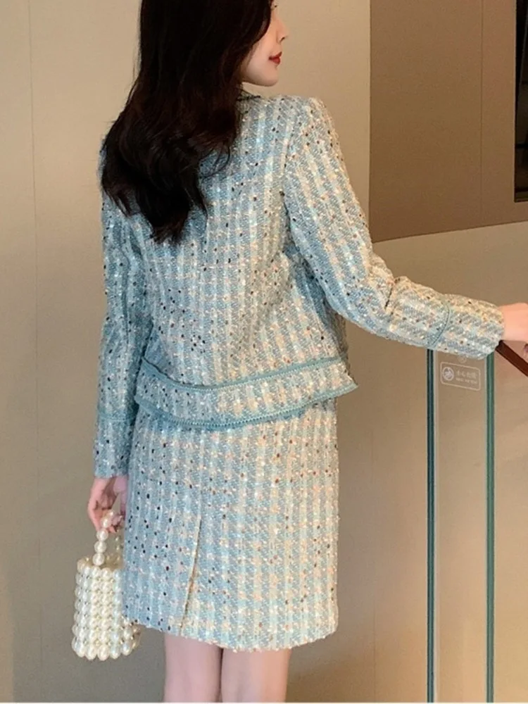 UCXQ темпераментный женский комплект элегантное твидовое пальто с v-образным