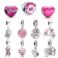 2022 new hot womens jewelry for original pandora diy pink heart flowers mothers day beads charm 925 sterling silver bracelet