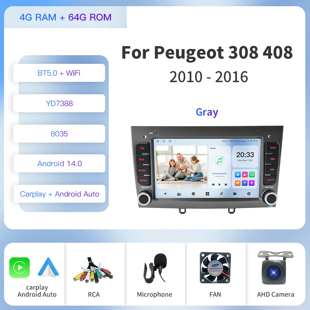 

Автомобильное мультимедийное радио Kapud Android 14 7 дюймов для Peugeot 308 408 2 Din GPS-навигация 360 CarPlay Auto DSP TB Wi-Fi SWC