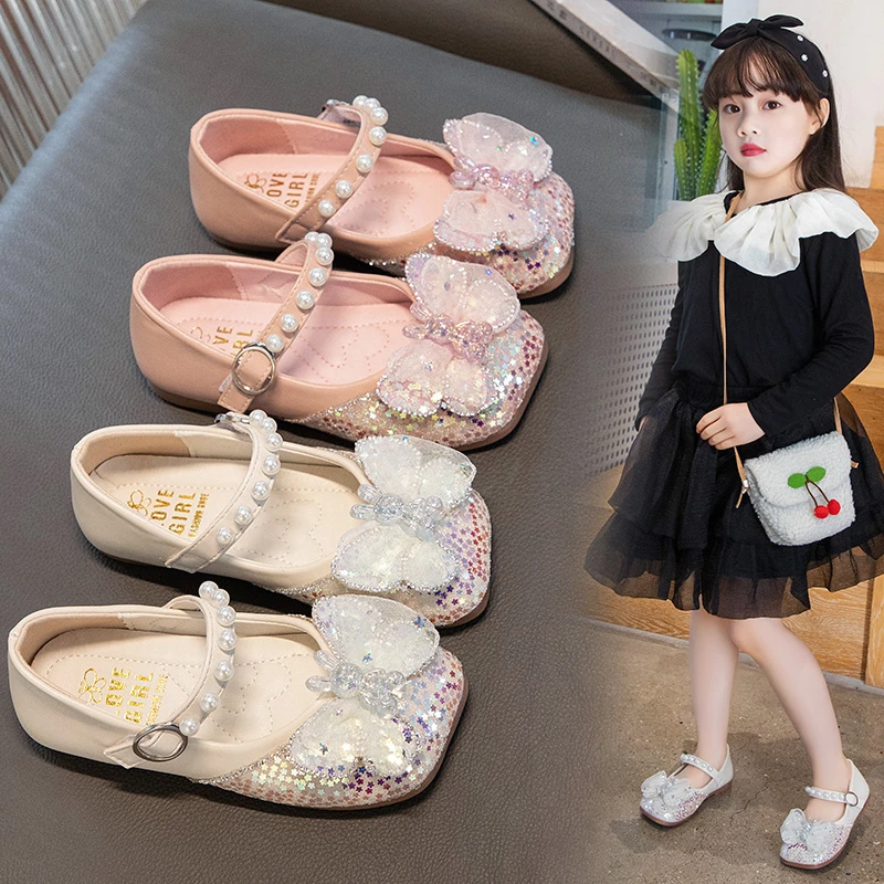 

Girl Princess Shoes 2023 Spring And Autumn New Single Shoes Children's Glass Shoes Soft Soled Small Leather Shoes Single Shoes