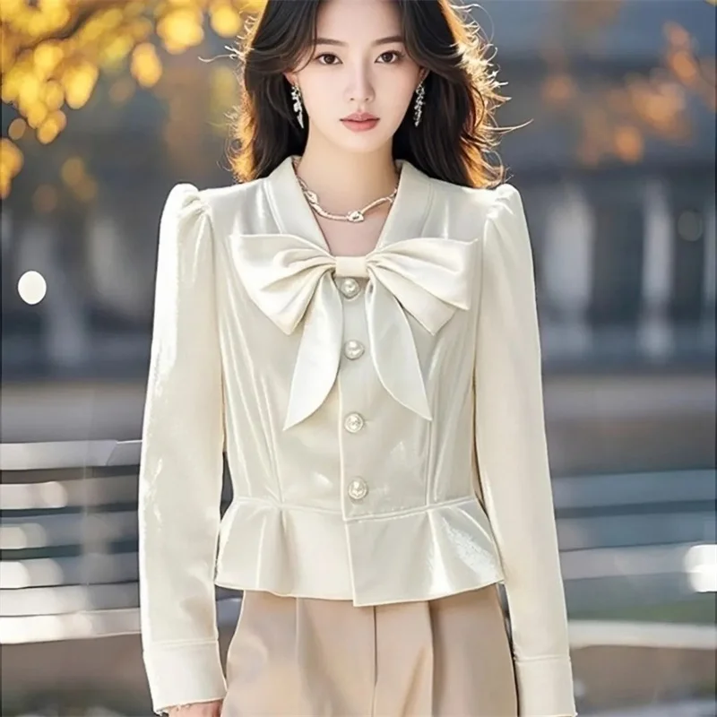 Новинка 2025 года женская рубашка короткая белая золотистая бархатная блузка