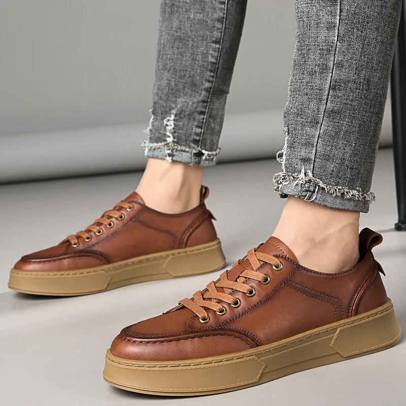 

Повседневная обувь для мужчин, роскошные брендовые дышащие удобные кроссовки, кожаная Спортивная теннисная обувь на шнуровке для отдыха, Высококачественная Мужская обувь