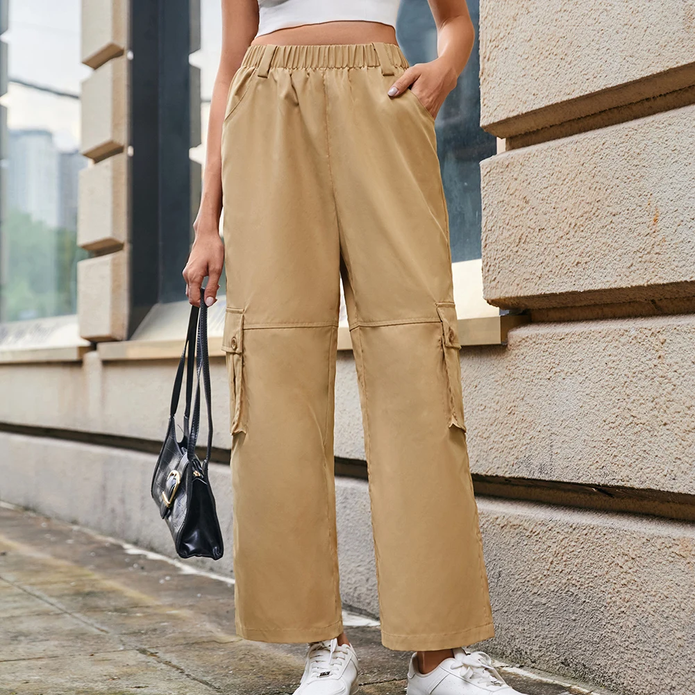 Jasambac женские брюки с высокой талией прямые модные повседневные эластичной