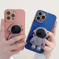 plating astronaut fold holder phone case for iphone 13 12 11 pro max xs xr x 7 8 plus se 2022 camera protector silicone cover