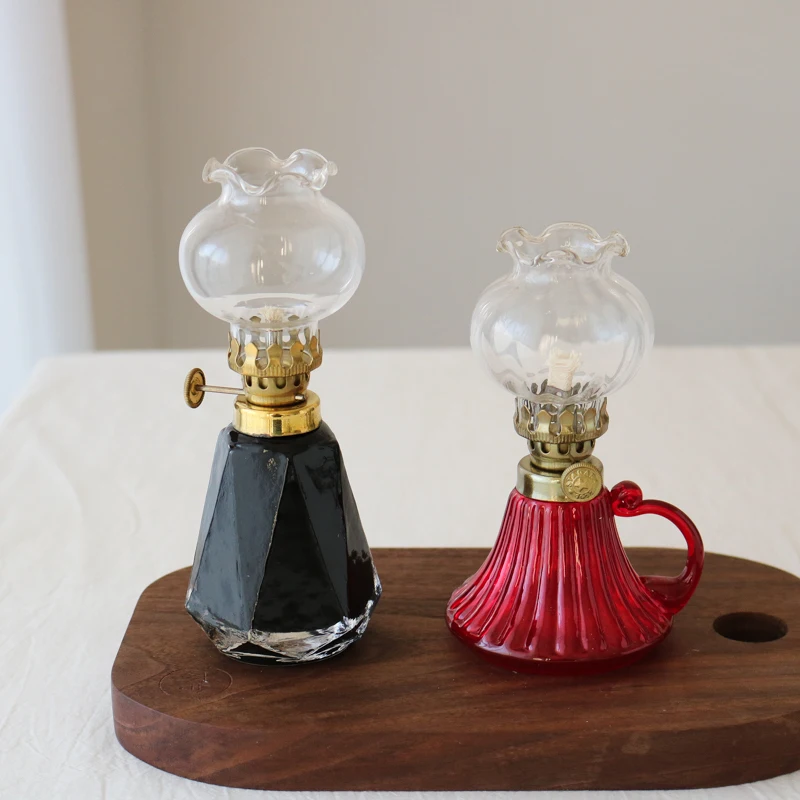Vintage nostalgic Polish hand-blown glass tulip edge small oil lamp/ornament