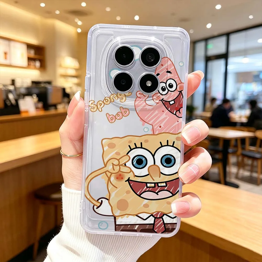 Фото Мультяшный милый чехол с Спанч Бобом для Xiaomi POCO X7 X6 X5 F7 F6 F5 F4 M8 M6 C85 C71 Pro, прозрачный защитный чехол для телефона. №1