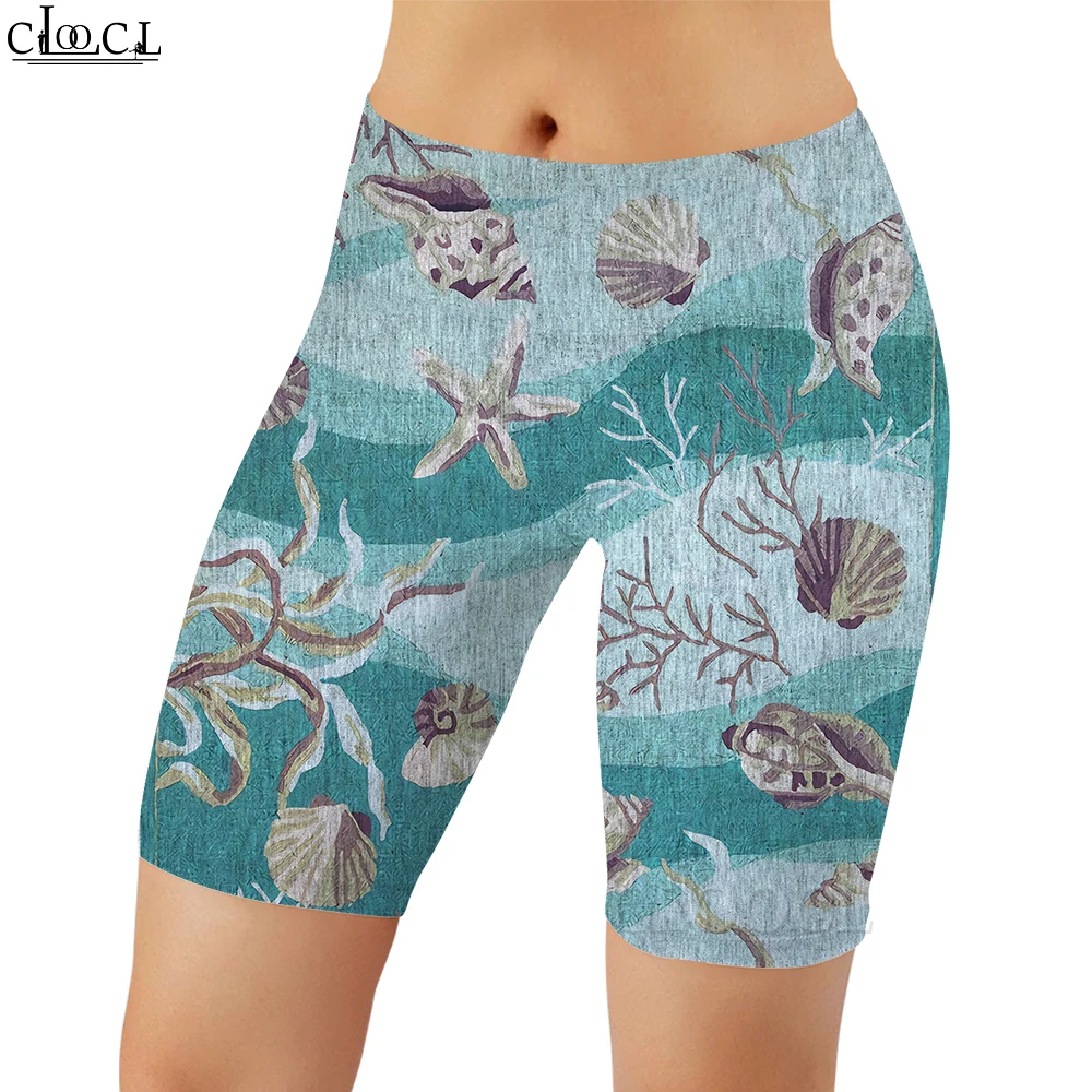 CLOOCL Women Legging Ocean World Pattern 3D Printed Shorts Pants for Female Workout High Waist Knee-Length Pants Tight Shorts