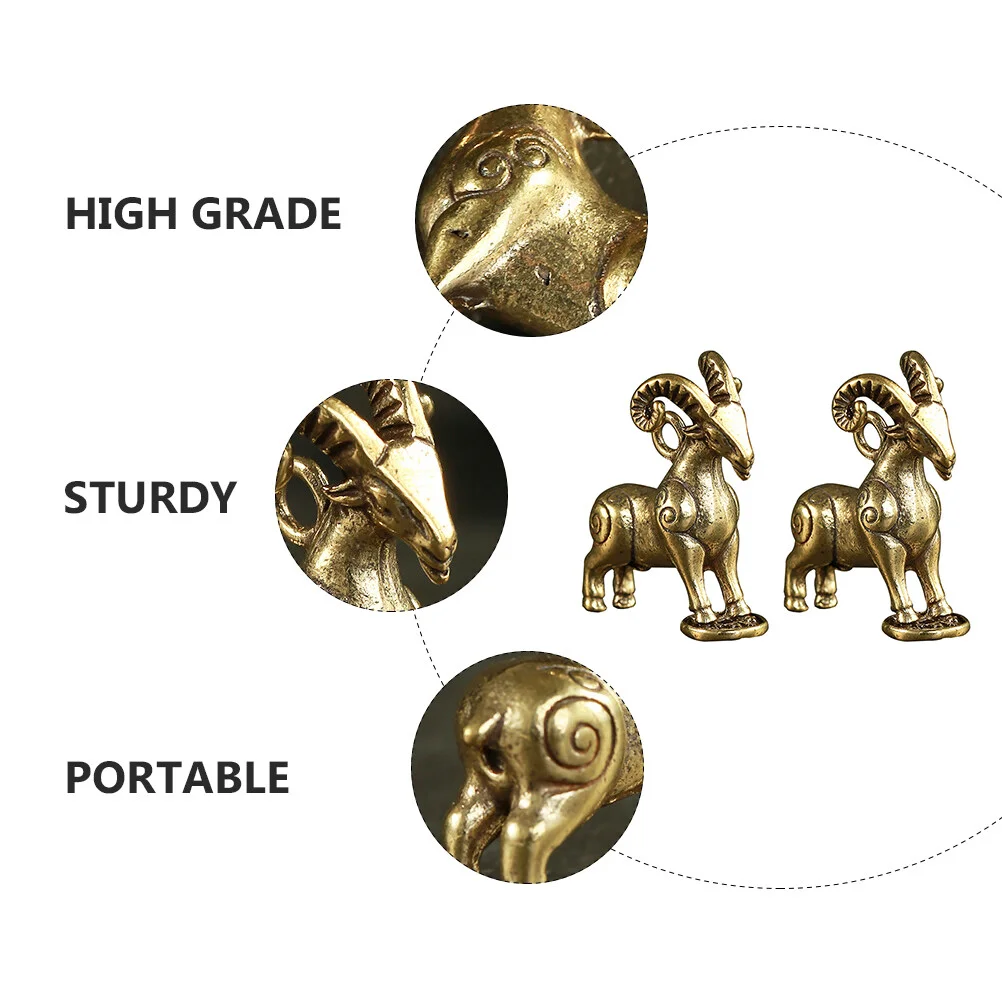 2 Pcs Lamb Decorative Ornaments Sheep Desktop Small Brass Pendant Mini Animals Exquisite Pendants Hanging Beads Jewelry