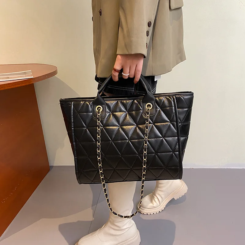 

Women's Bag Large Shoulder Tote Bag PU Leather Embroidered Thread Diamond Fashion Texture Chain Bag Luxury Brand Handbags