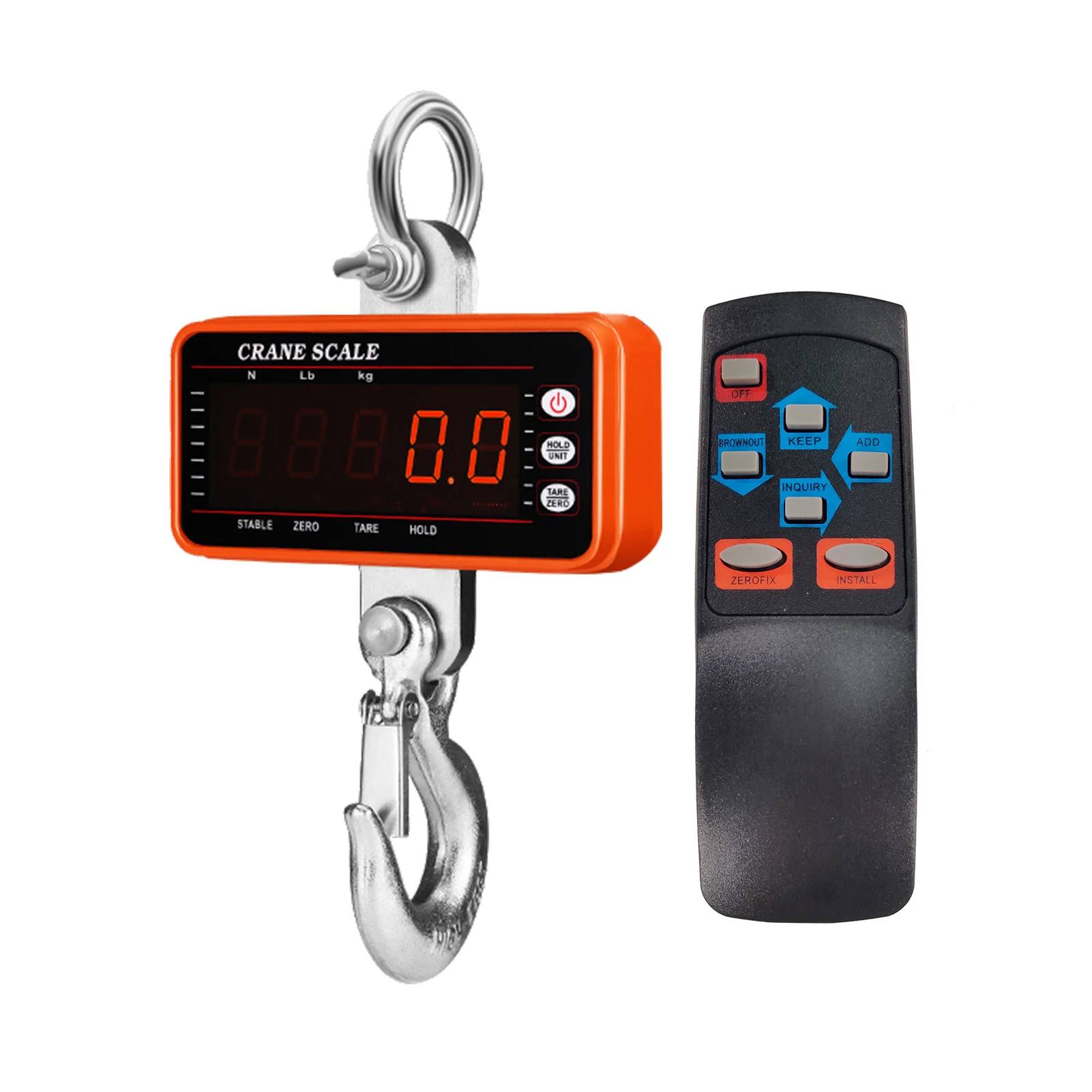 

Digital Hanging Scale with 65ft Remote Control Heavy Duty Crane Scale Dimmable LED Industrial Hook Scales 1500kg/1000kg/500kg