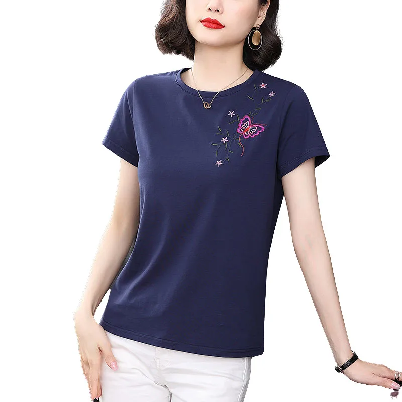 2022 Summer New Fashion 100% Cotton T Shirt Woman Short Sleeve O Neck T-shirt Women Shirt Top Woman Korean Style Plus Size Shirt