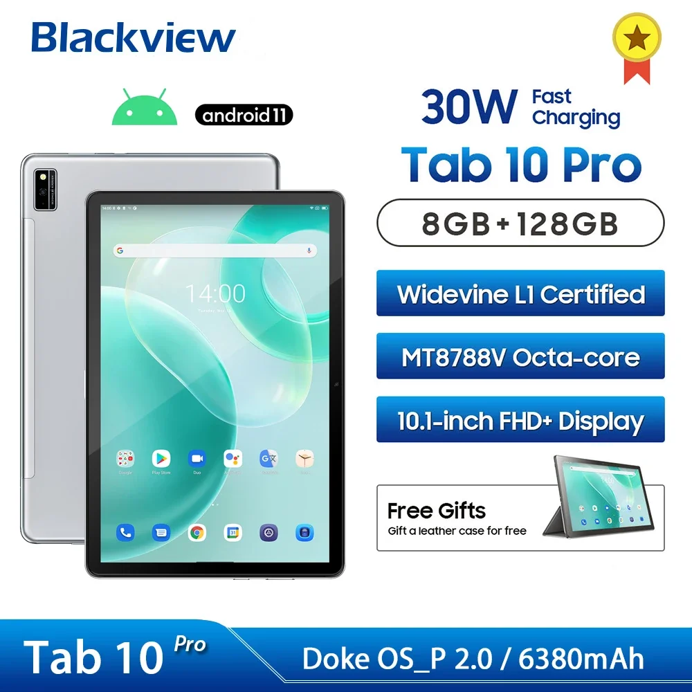 

Blackview Tab 10 Pro Tablet 10.1 inch 8GB RAM 128GB ROM Android 11 MT8788V 6580mAh 30W Fast Charging Dual 4G LTE WIFI Table PC
