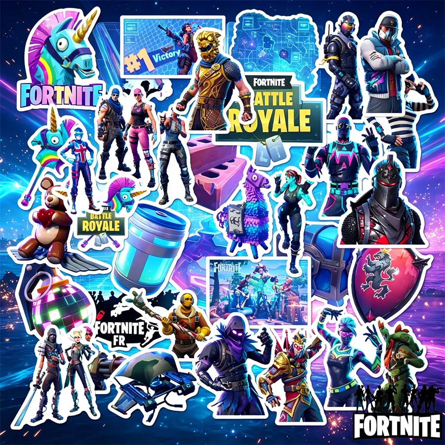Фото Оригинальные игровые наклейки Fortnite, водонепроницаемые виниловые наклейки для ноутбуков, чемоданов, чехлов для телефонов, наклейки для скейтбордов, игрушки №3