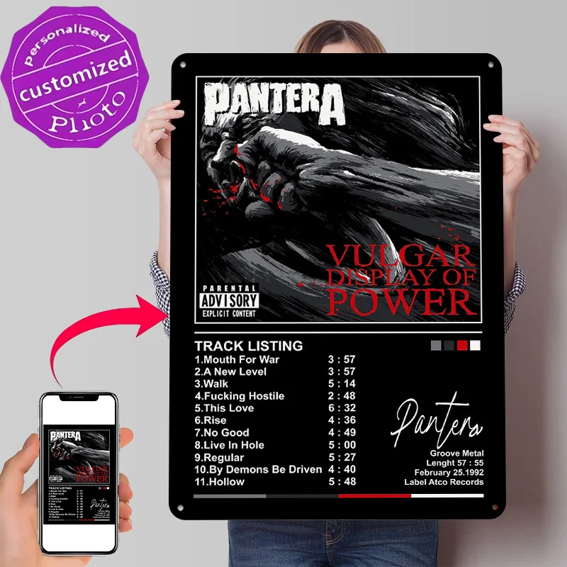 Фото Металлический 3D-постер Pantera с текстурой, настенное искусство, жестяная табличка, подарок для мужской комнаты, украшение для дома, декор для игровой комнаты, украшения для дома №1