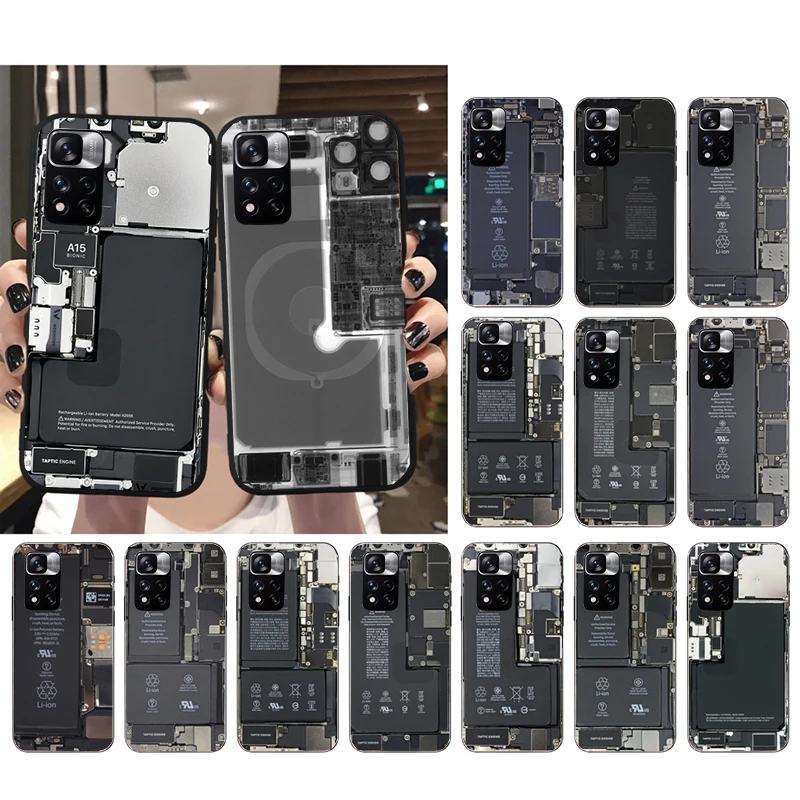 

Phone Case For Xiaomi Redmi Note 12Pro 11 11S 11T Pro 10 9Pro Note10S Redmi 10 9 10C 9C Inside motherboard Circuit board Case