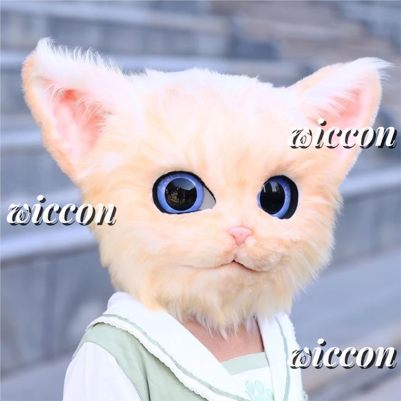 Косплей Костюм Аниме Персидский Кот Меховой Голова Пушистая Маска Комплект