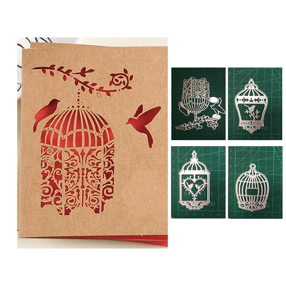 

(4 Style) New Bird Cage Metal Cutting Dies Christmas Stencils For DIY Embossing Scrapbooking Album Paper Card Decoration Craft