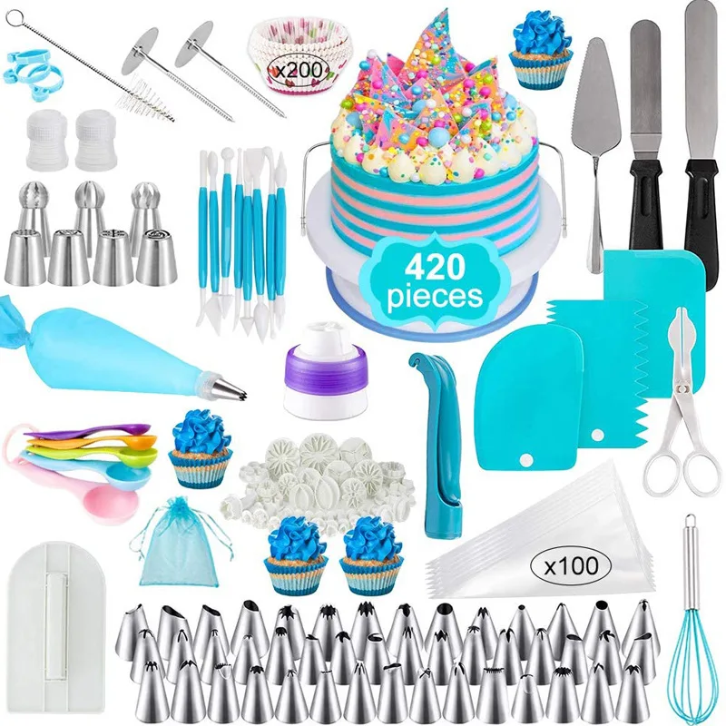 

420-piece cake turntable, cake decorating nozzle, fondant mold, spatula silicone mold Cake Tools