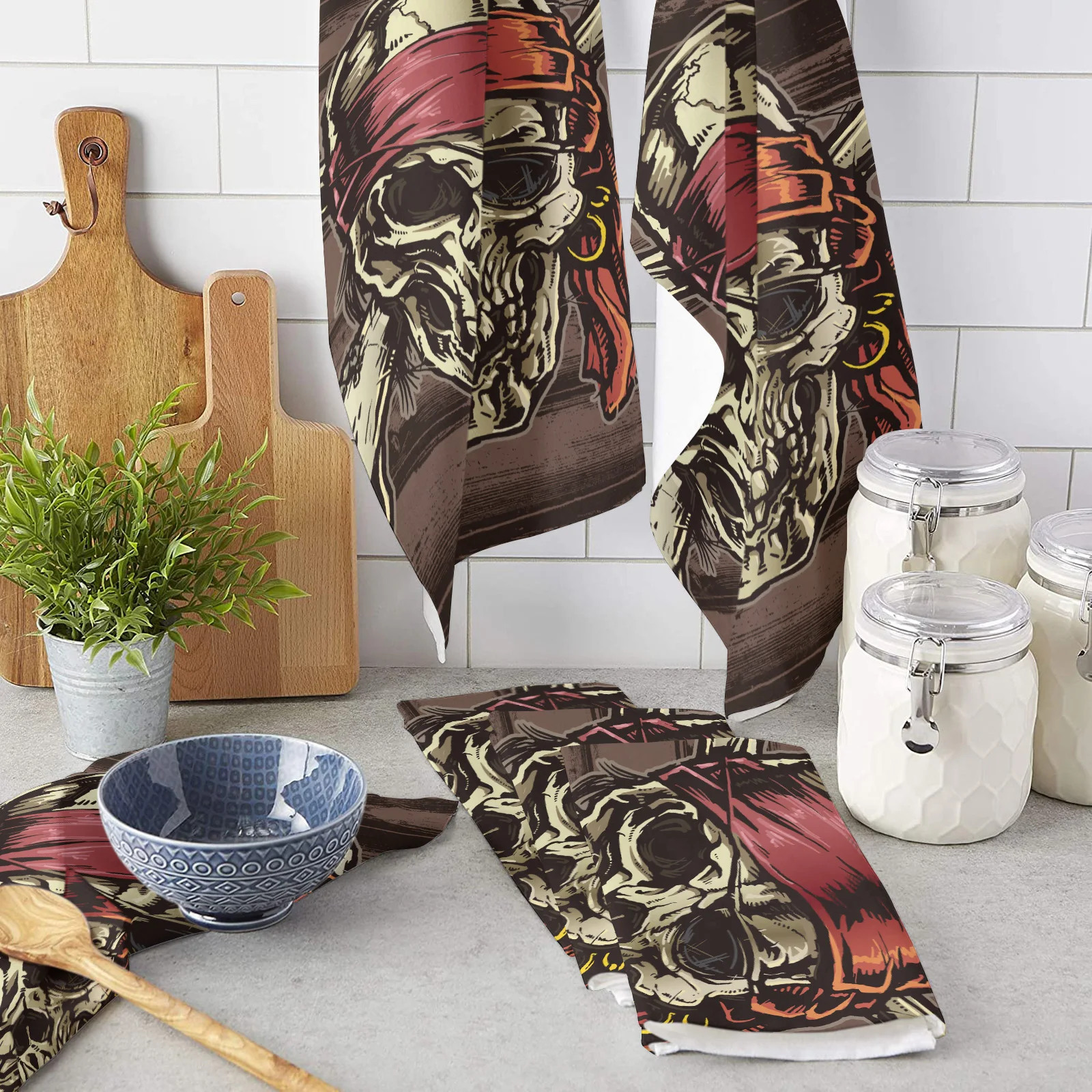 

Набор кухонных полотенец с пиратским черепом, тряпочка для мытья посуды, домашний декор