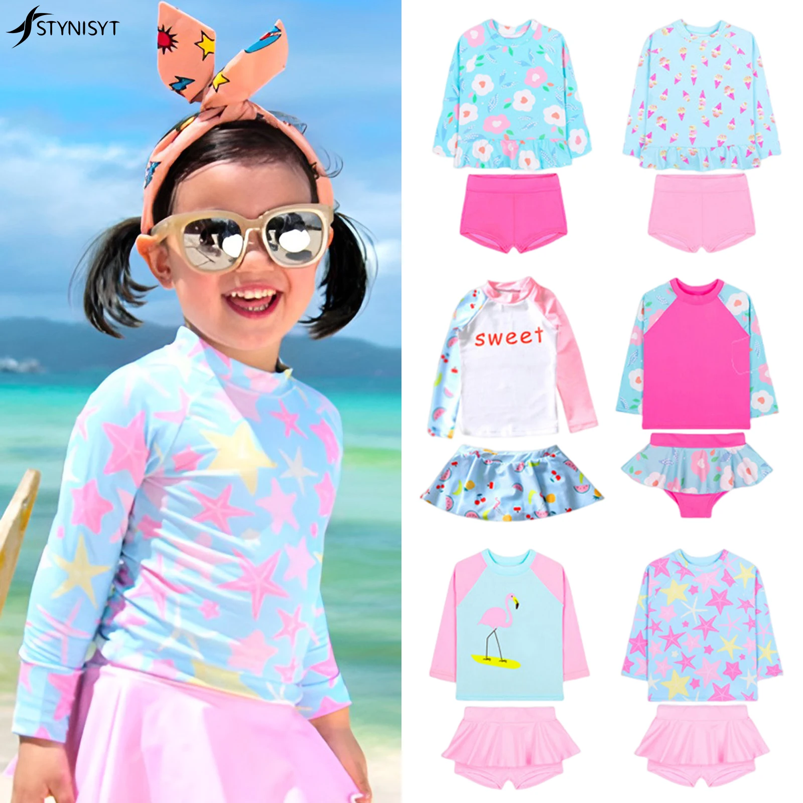 Купальник с длинными рукавами и принтом для девочек и мальчиков ...